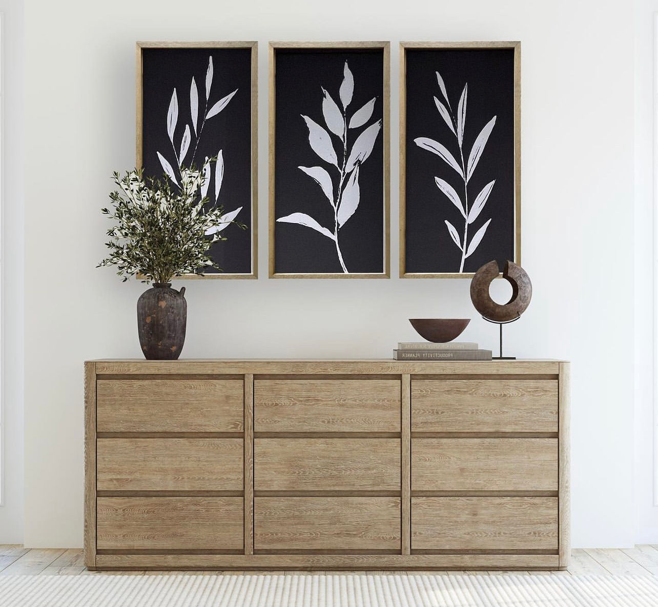 35 x 18 Black and White Textured Botanicals