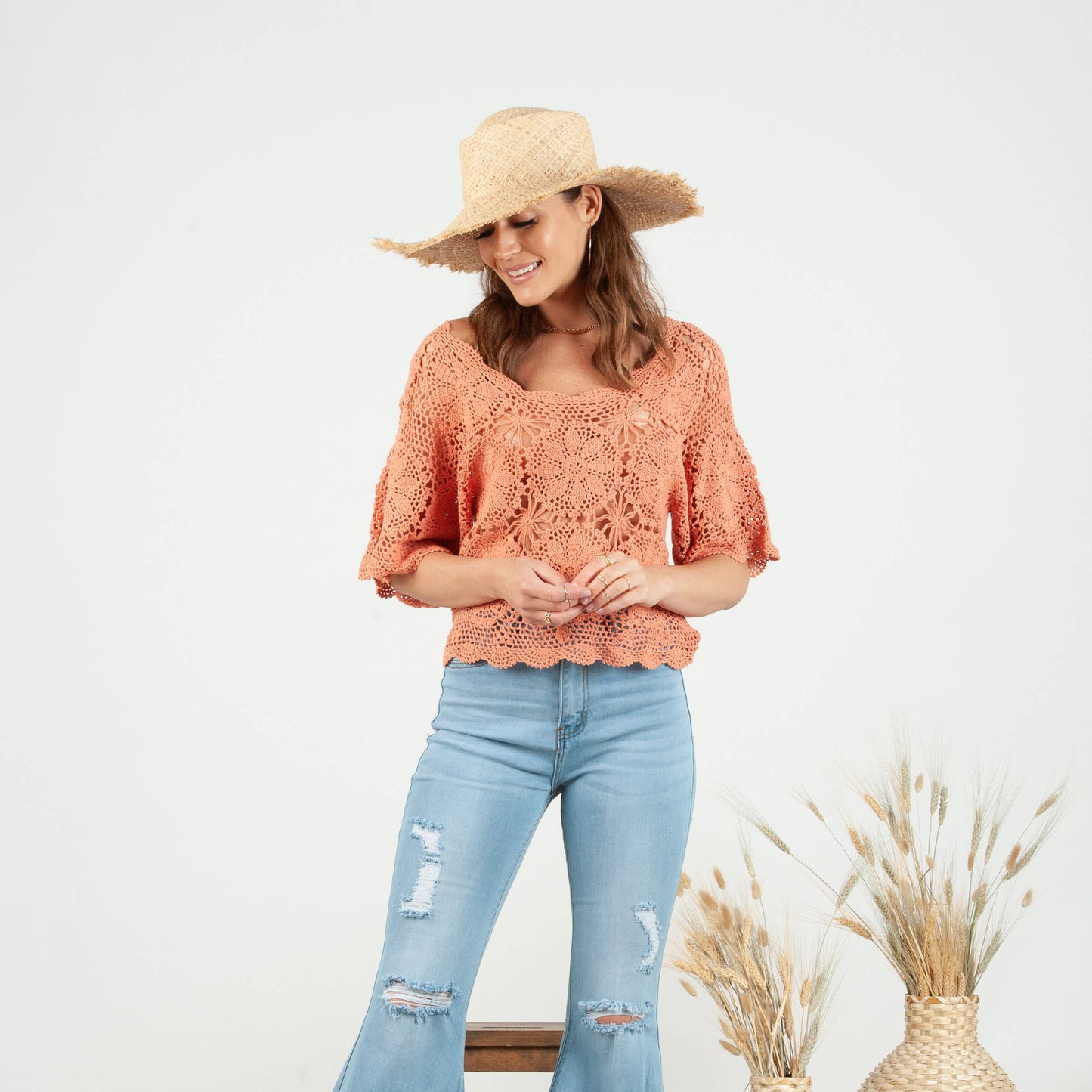 HBL1051-THEROS STRAW WIDE BRIM BOATER