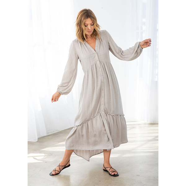 Blouson Button Front Boho Maxi