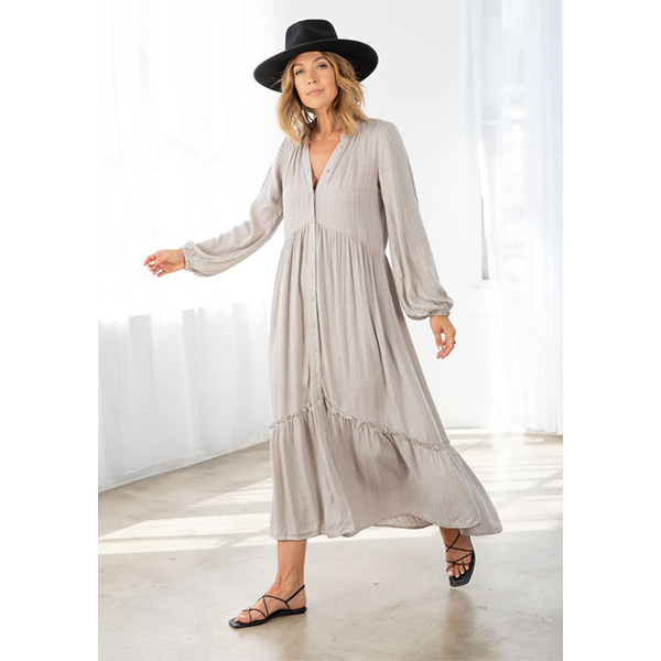 Blouson Button Front Boho Maxi