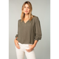 High Low Olive Puff Blouse