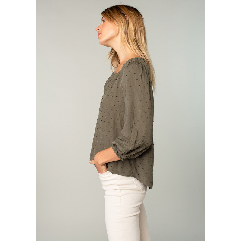 High Low Olive Puff Blouse