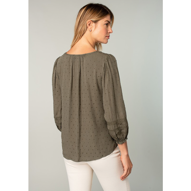 High Low Olive Puff Blouse
