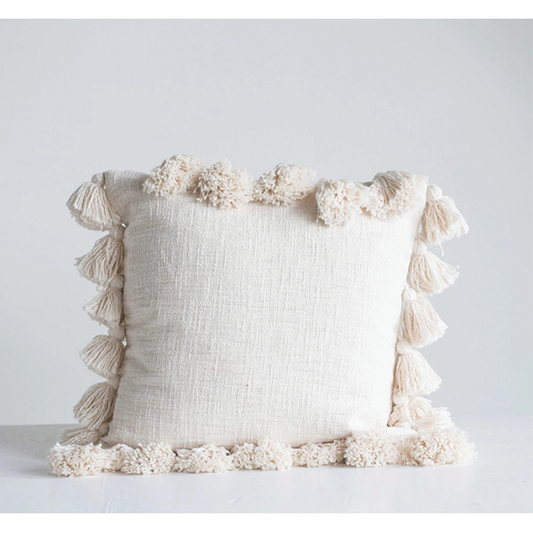 Woven Slub Pillow with Tassels