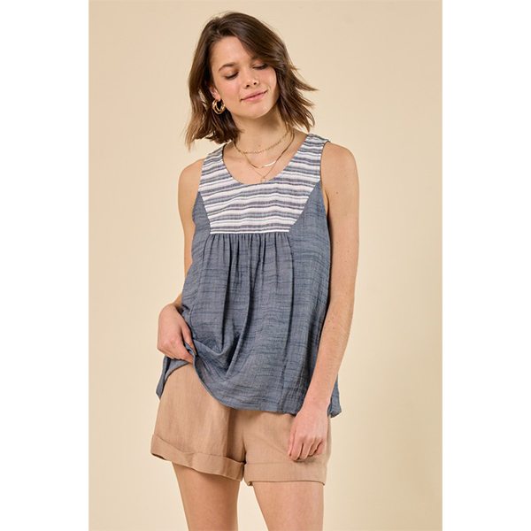 Striped Yoke Babydoll Top