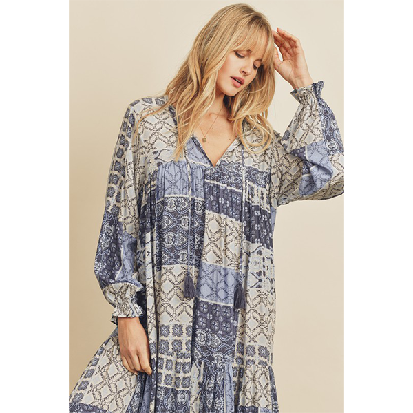 Patchwork Tiered Boho Dress