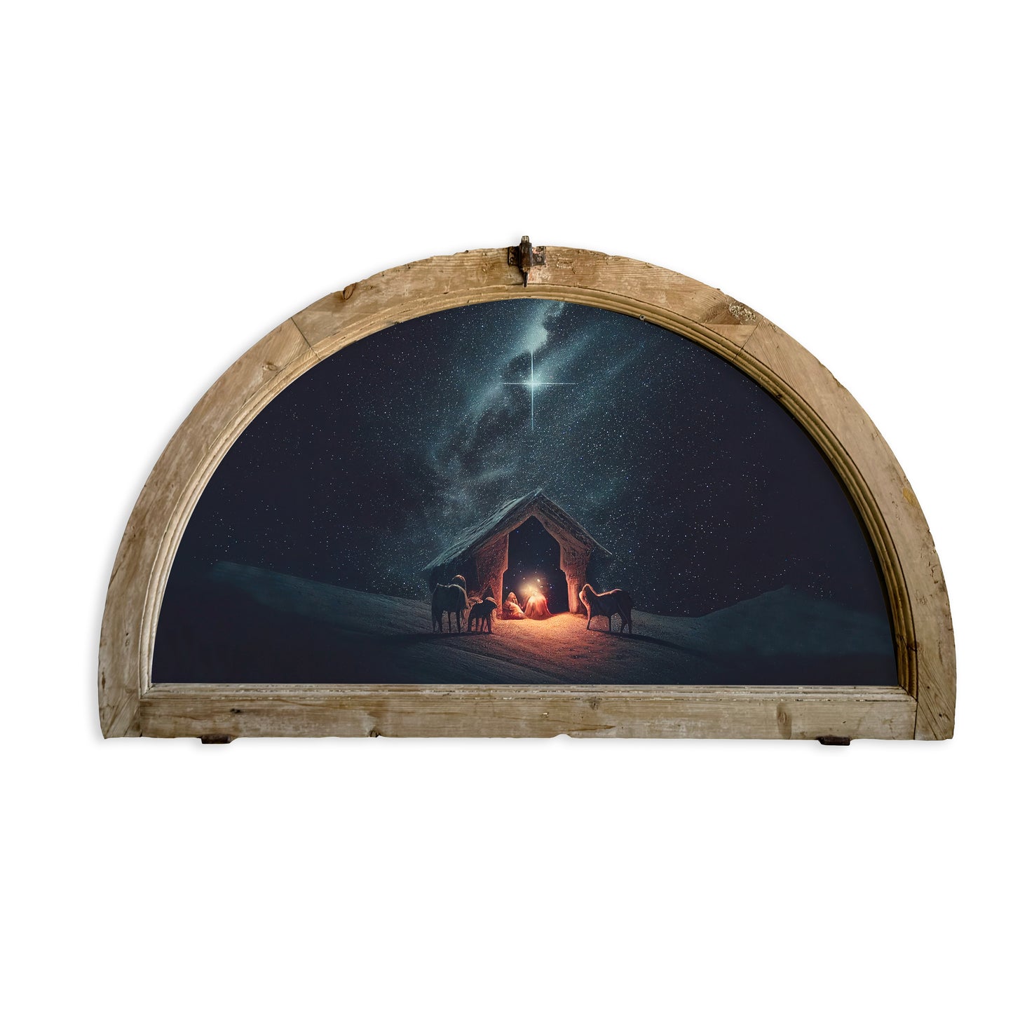Vintage Arched European Transom Nativity