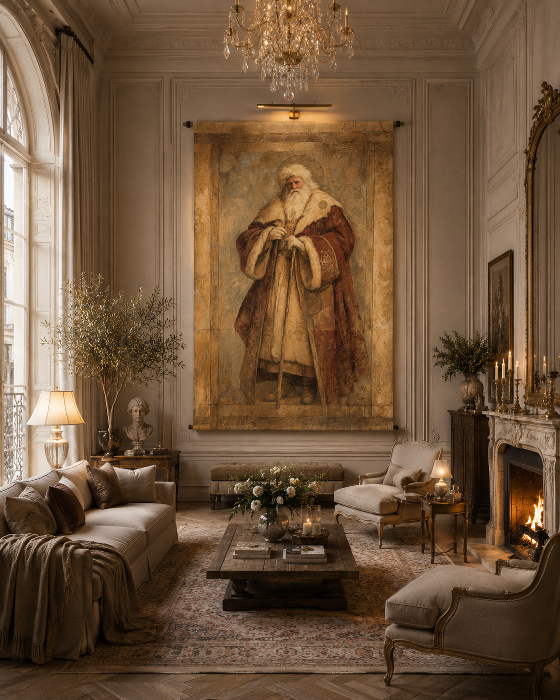 Giant Old World Santa Canvas Scroll