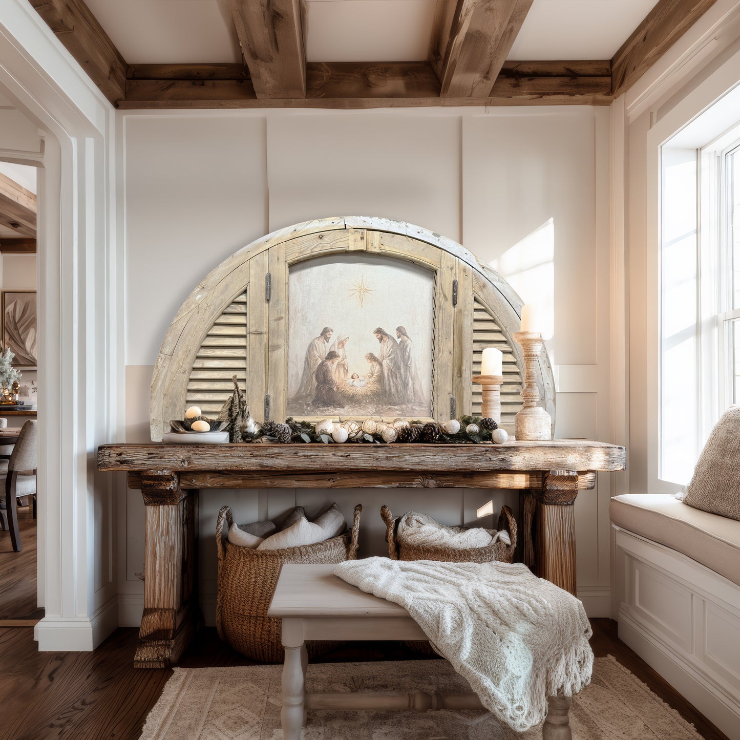 Vintage Arched European Shutter Nativity