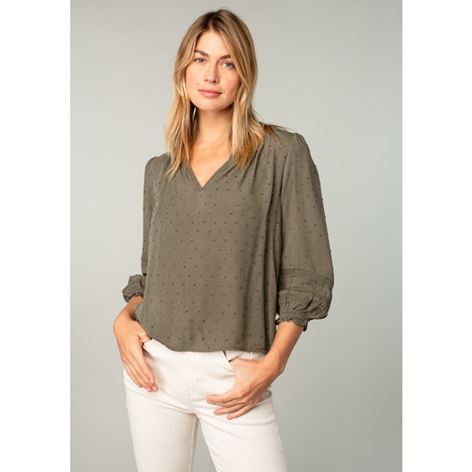 High Low Olive Puff Blouse