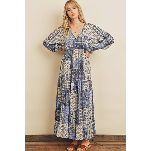 Patchwork Tiered Boho Dress